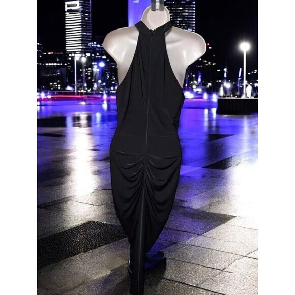 AX Paris Black Halter Maxi Dress, Size 12 - Ruched Draped Evening Gown - Picture 3 of 13